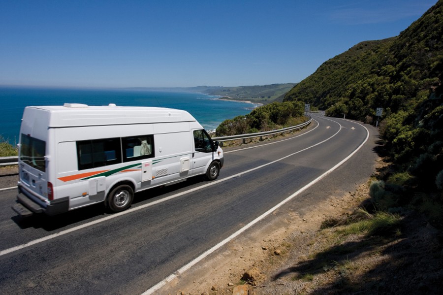 Saint-Gobain Abrasives used for recreational vehicle construction - image of RV on road by ocean
