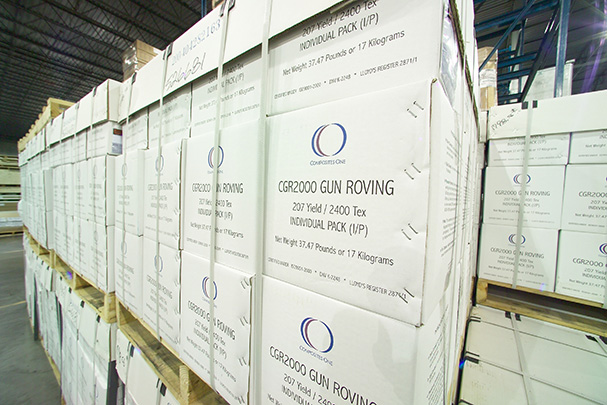 boxes in composites warehouse ready for distribution